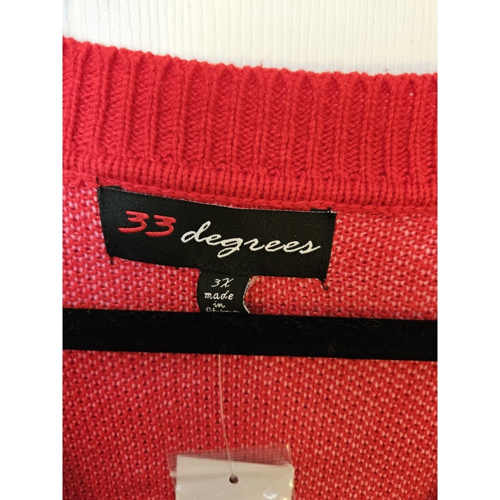 NWT 33 Degrees Red Knit Cardigan Sweater W/Pink Hearts and Sparkly Buttons, 3X - Picture 2 of 7